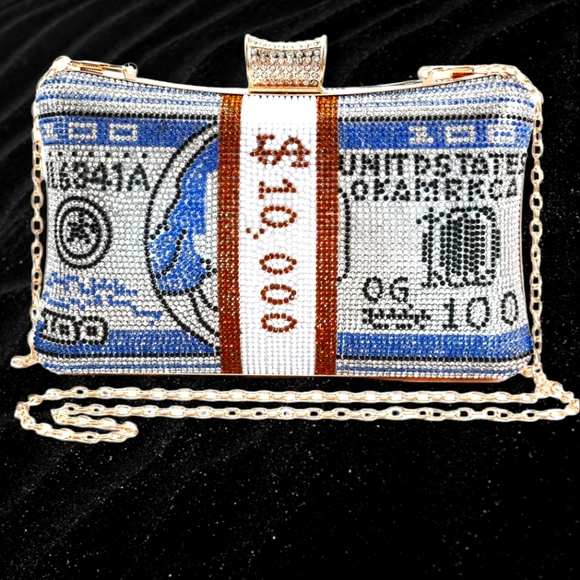 🥳HOST PICK🥳 CRYSTAL DOLLAR CLUTCH BAG WITH DETACHABLE CHAIN STRAP - Picture 1 of 11